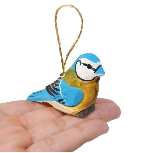 Umutcraft Blue Jay Ornament – Hand-Carved Wooden Hanging Bird Figurine, Holiday Decoration, Miniature Wildlife Art, Rustic Handmade Nature-Inspired Gift