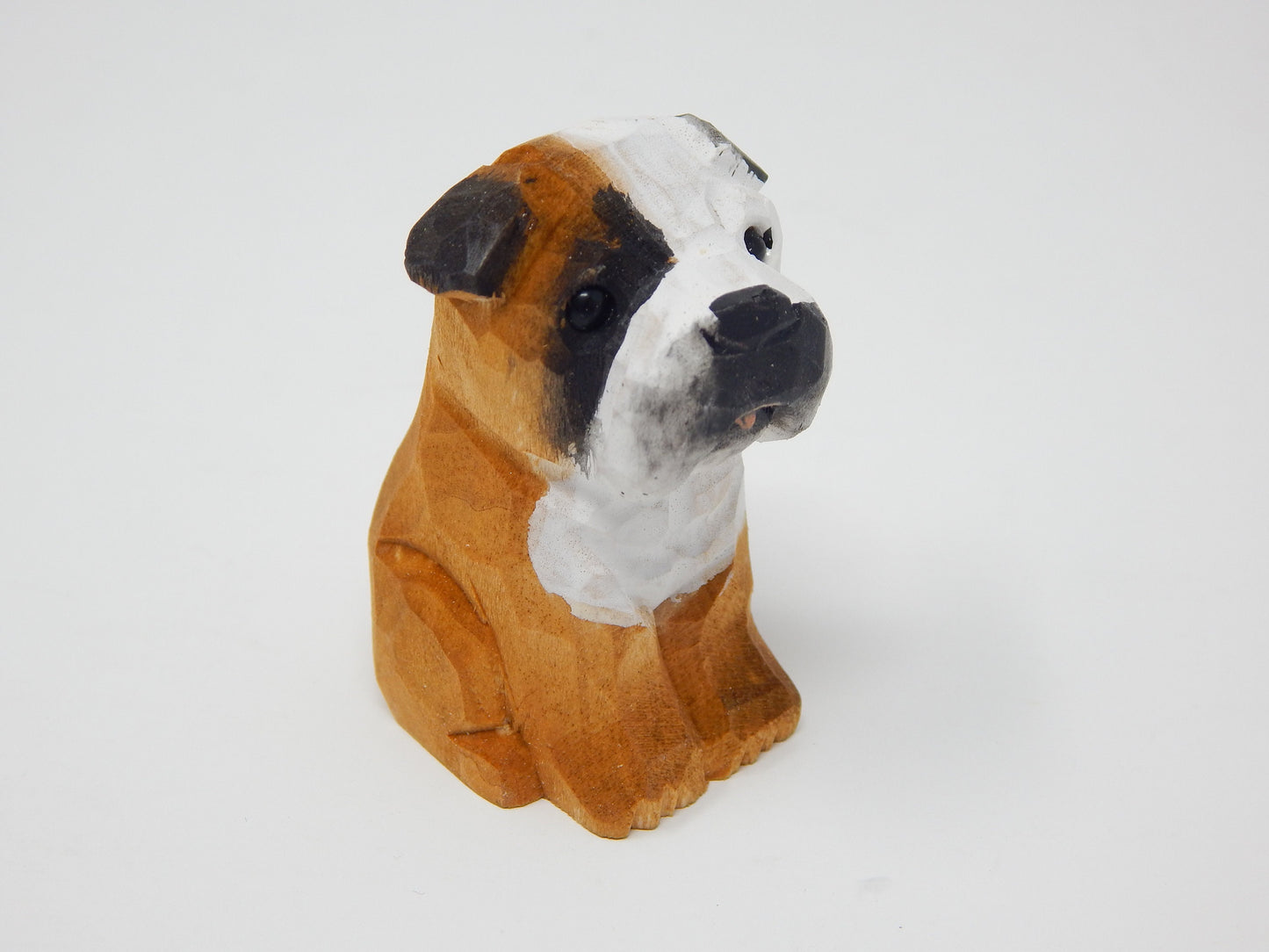 Hand-Carved Wooden Bulldog Ornament – Miniature Pet Holiday Decor
