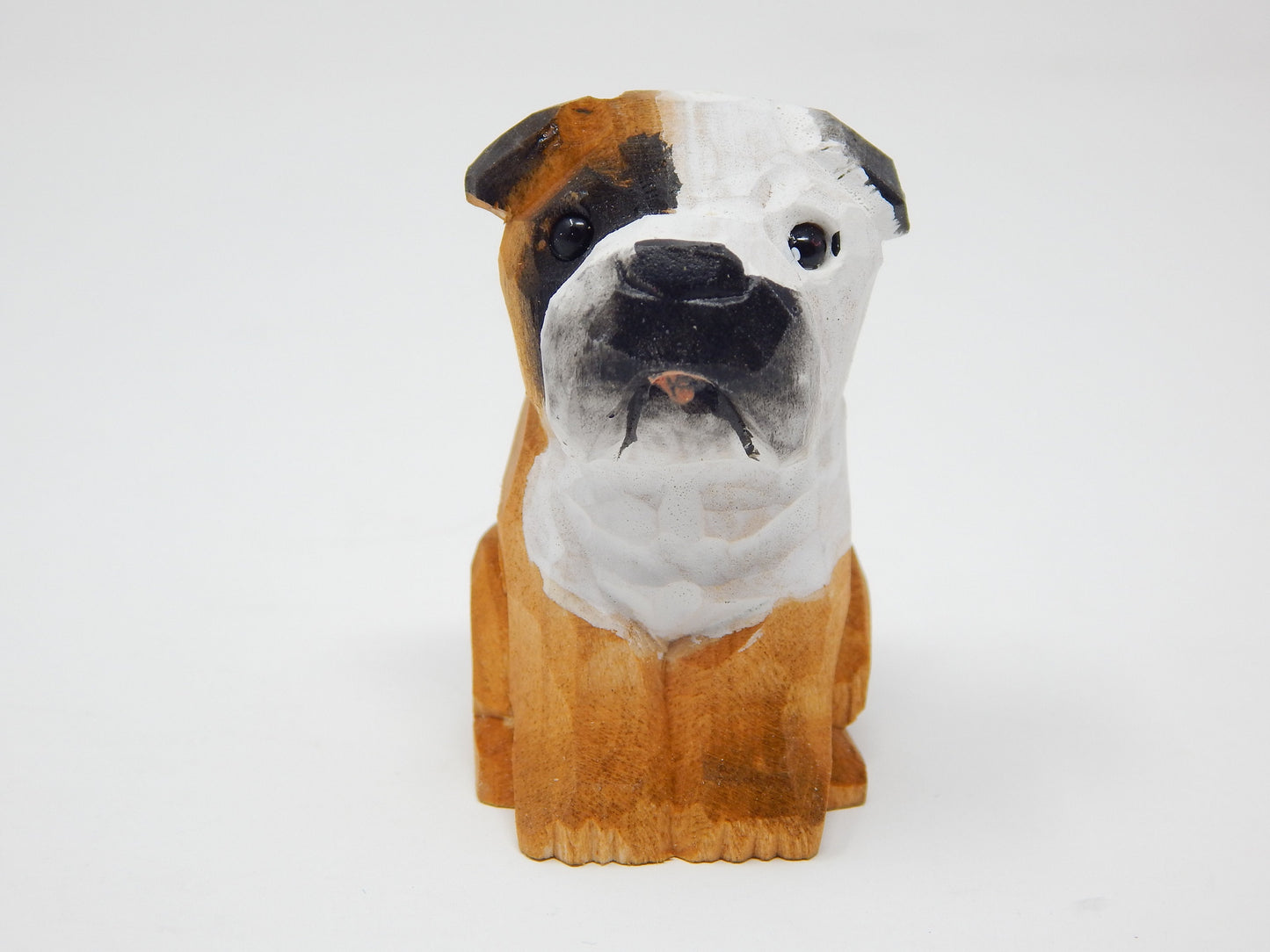 Hand-Carved Wooden Bulldog Ornament – Miniature Pet Holiday Decor