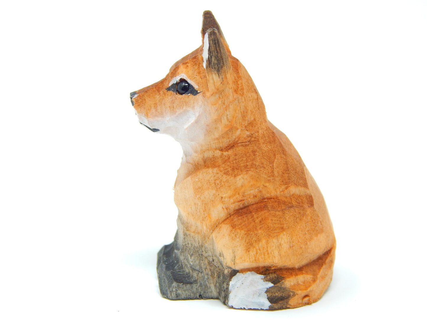 Red Fox Keychain Ring Clip Charm Miniature Wood Mini Figurine Small Animal