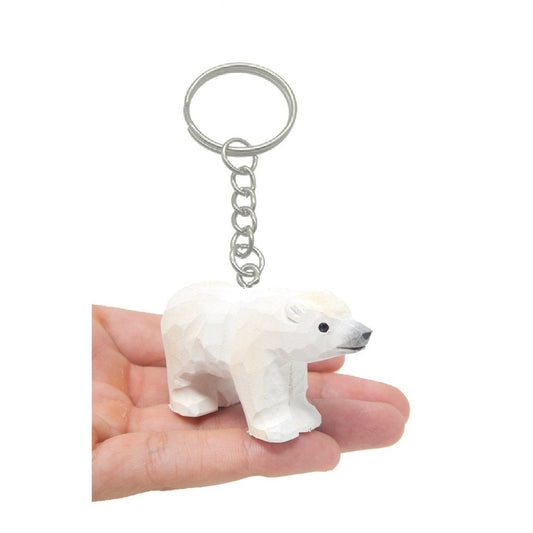 White Polar Bear Keychain Ring Clip Charm Miniature Wood Mini Figurine Small Animal
