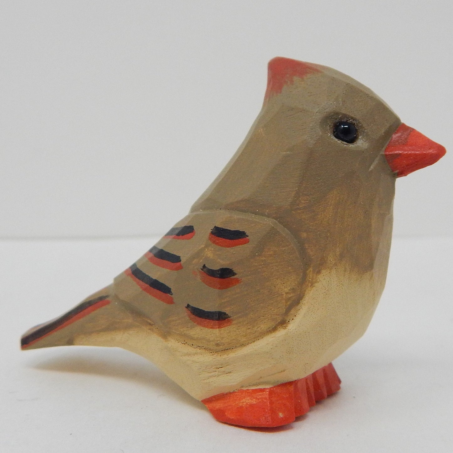 Female Cardinal Wood Ornament Hanging Red Bird Figure Handmade Carved Decoration