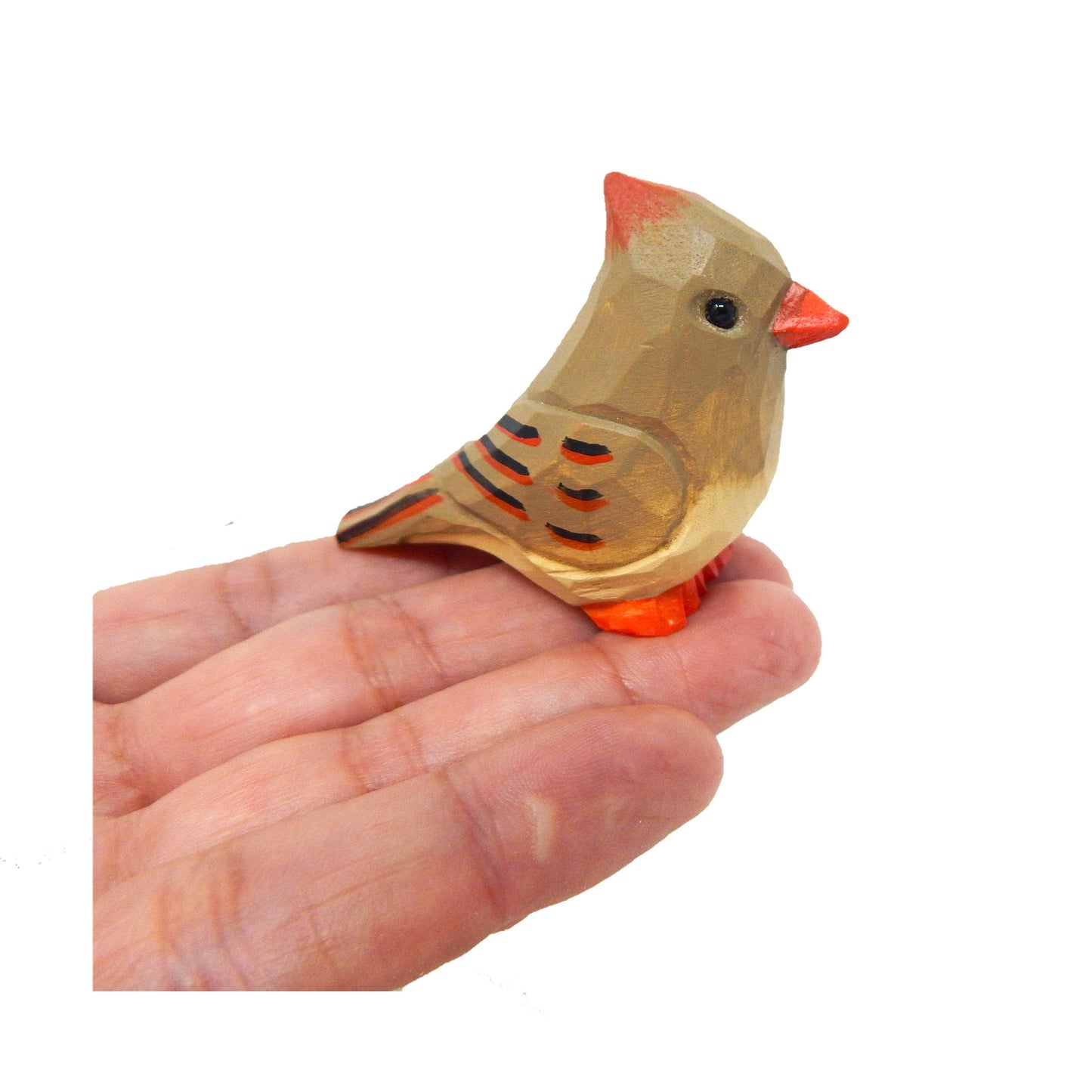 Female Cardinal Wood Ornament Hanging Red Bird Figure Handmade Carved Decoration