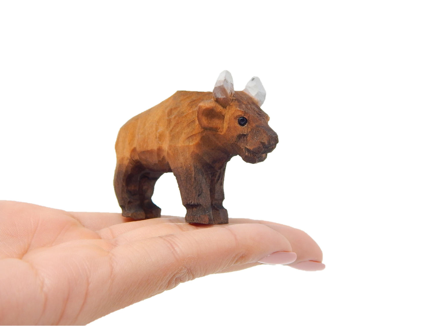 Hand-Carved Wooden Bison Ornament – Miniature Buffalo Holiday Decor