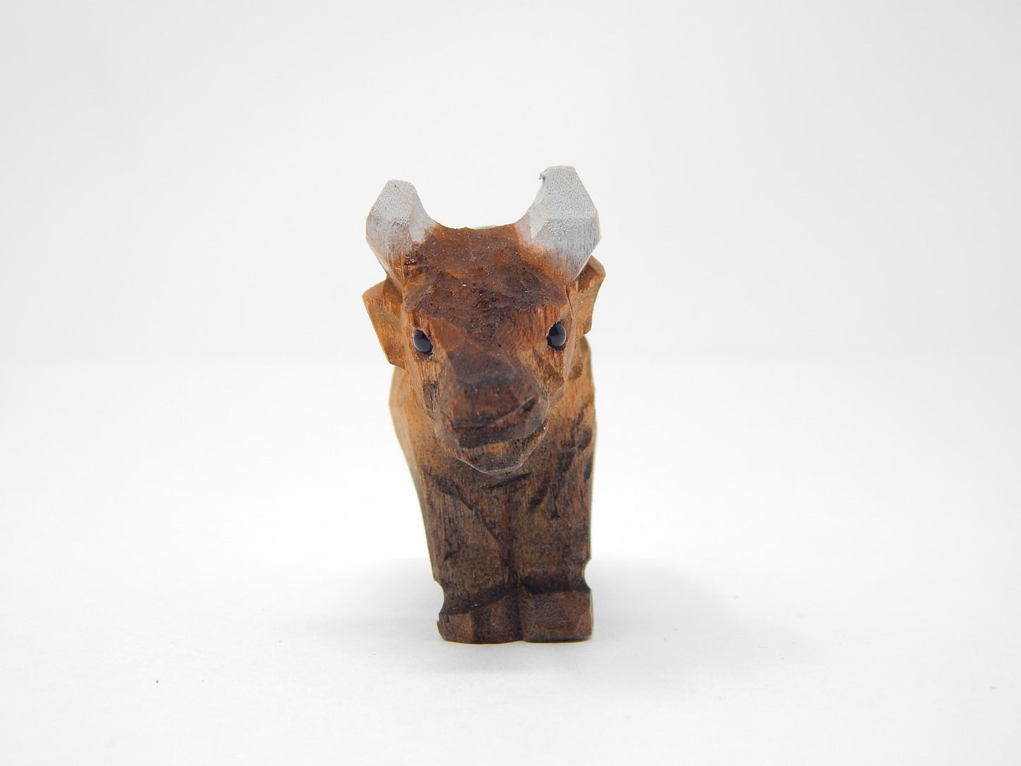 Hand-Carved Wooden Bison Ornament – Miniature Buffalo Holiday Decor