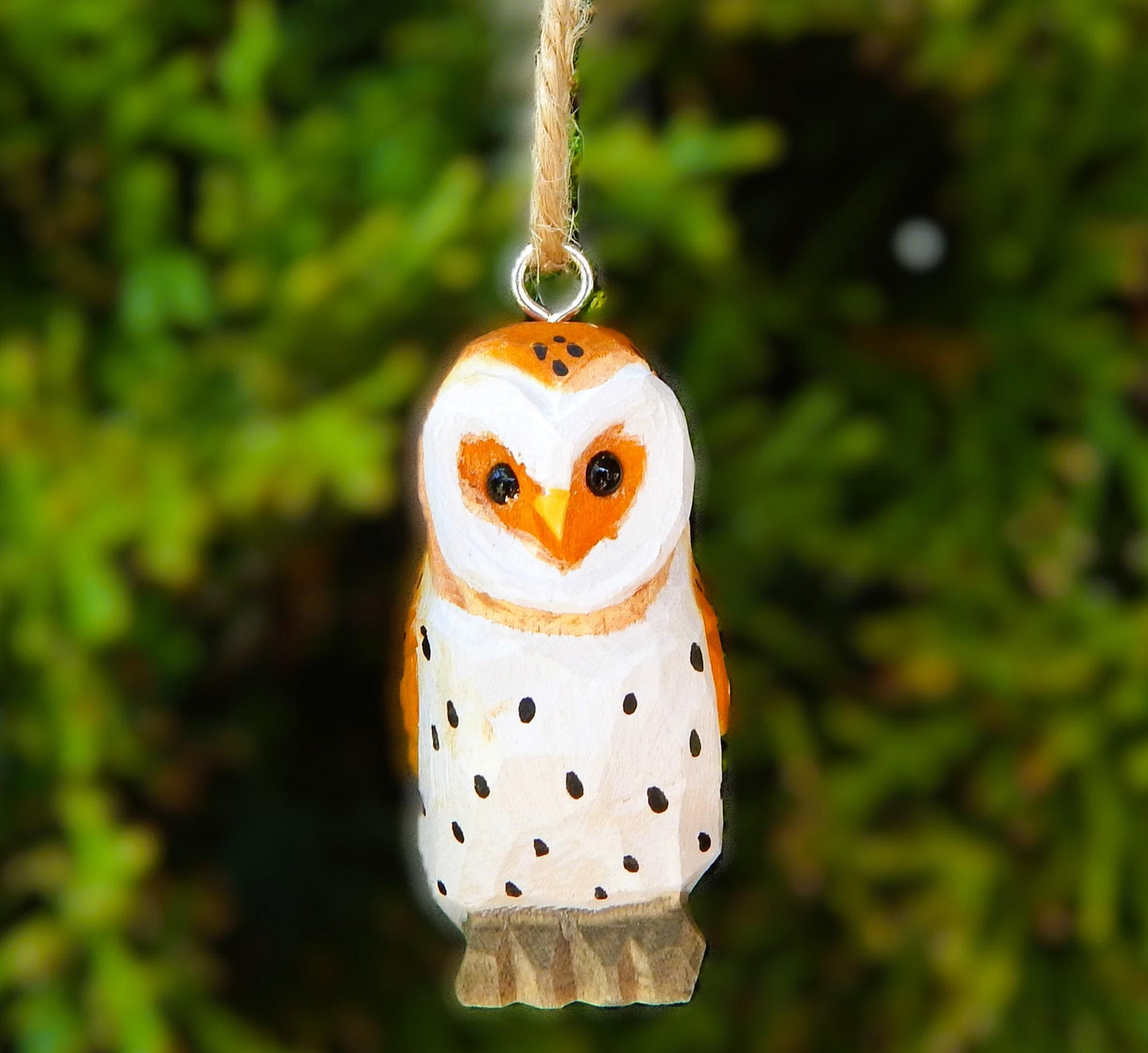 Barn Owl Ornament Handmade Wooden Hanging Decor Bird Rustic Carving Figurine