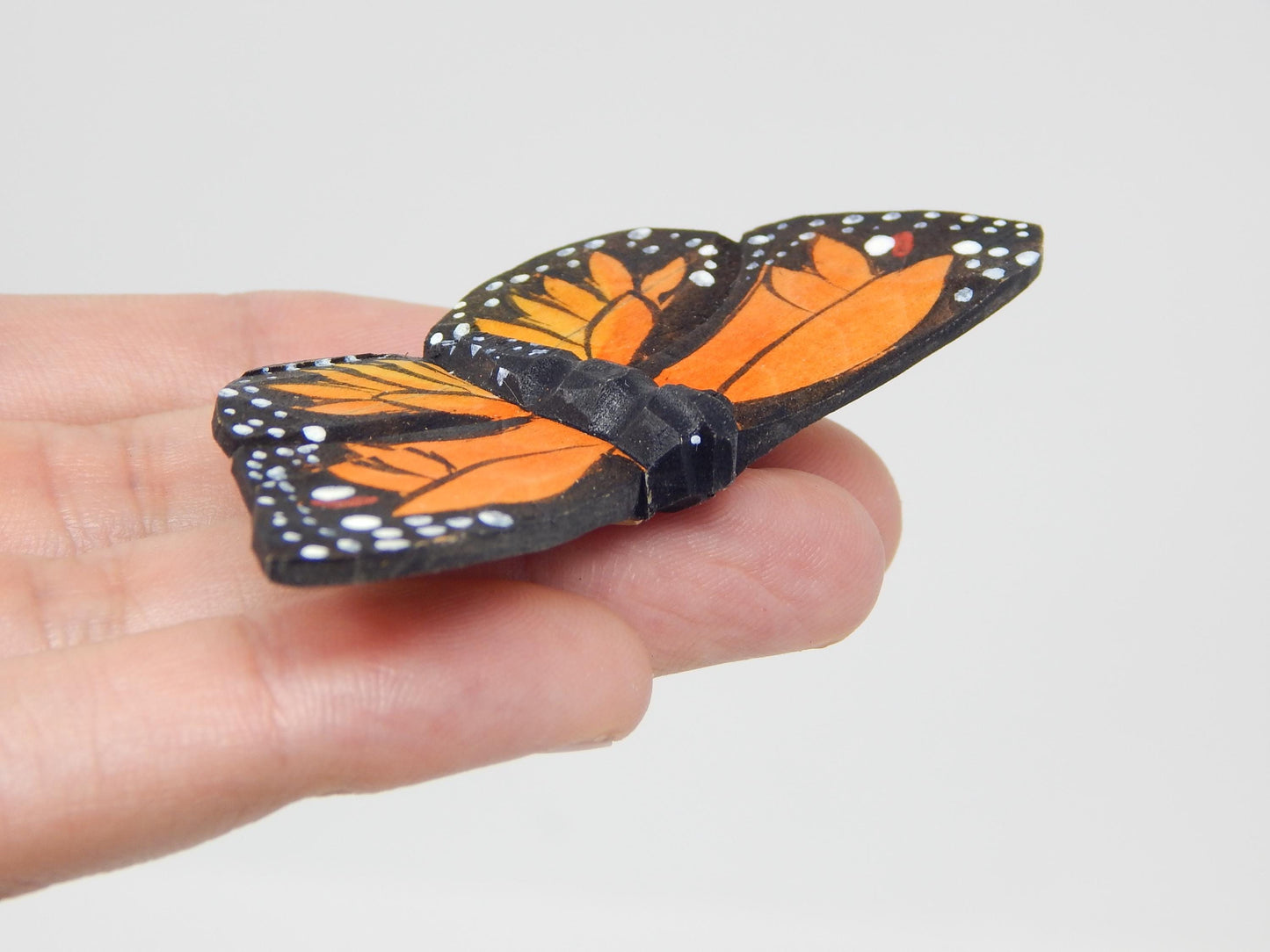 Hand-Carved Wooden Monarch Butterfly Ornament – Rustic Hanging Decor