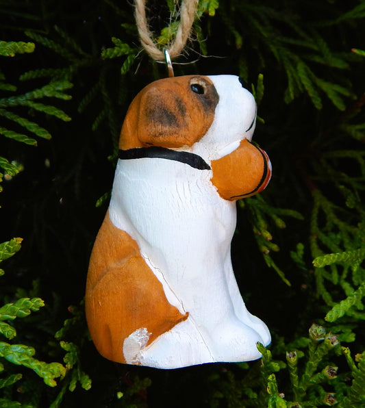 Bernard Dog Wood Ornament Hanging Figurine Handmade Carved Decoration