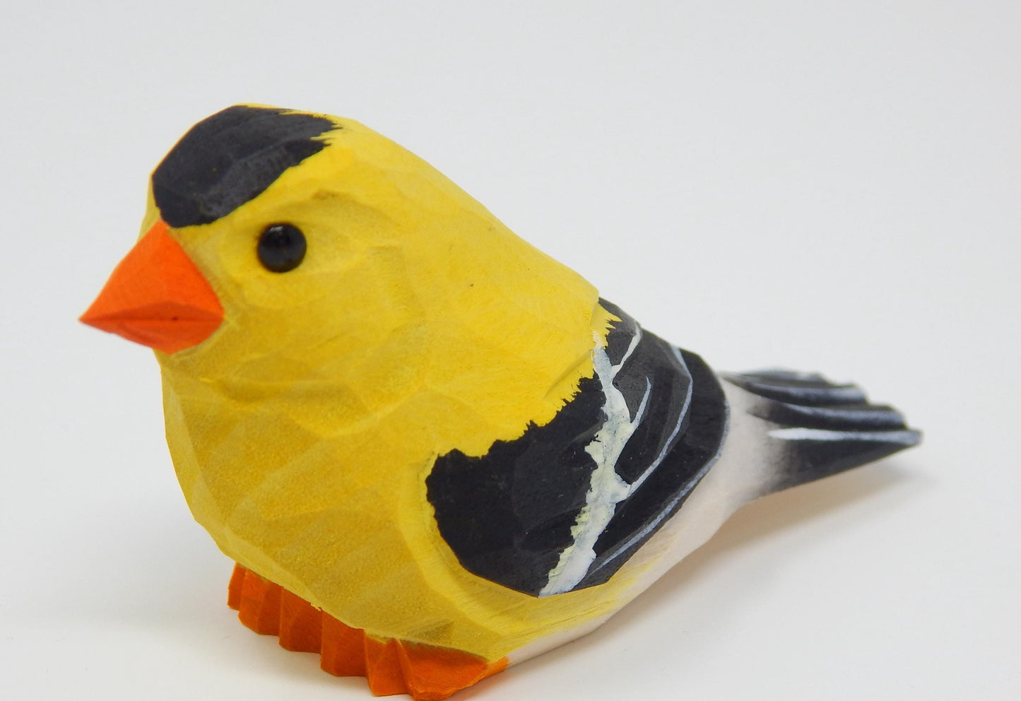Hand-Carved Wooden American Goldfinch Ornament – Rustic Mini Bird Decor