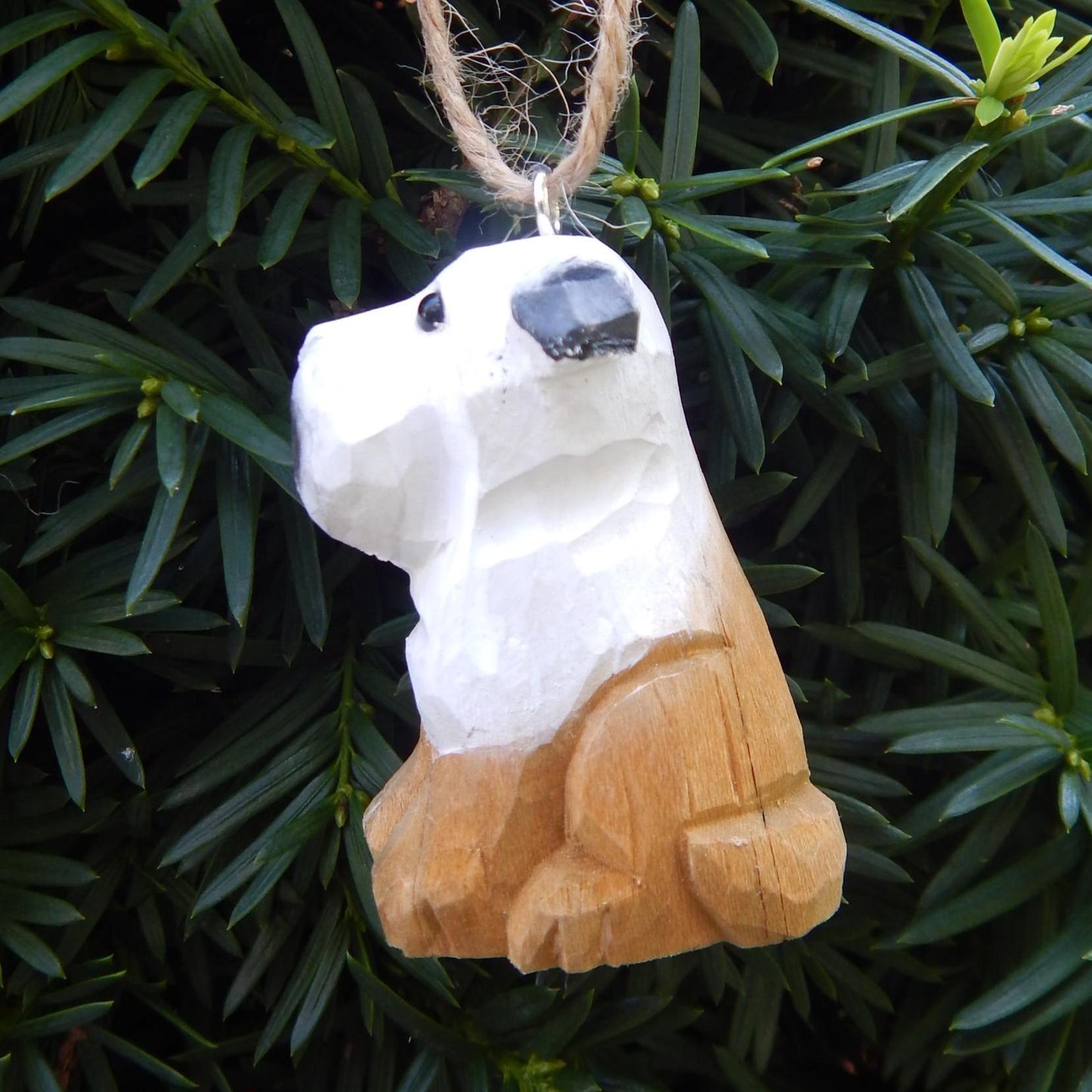 Hand-Carved Wooden Bulldog Ornament – Miniature Pet Holiday Decor