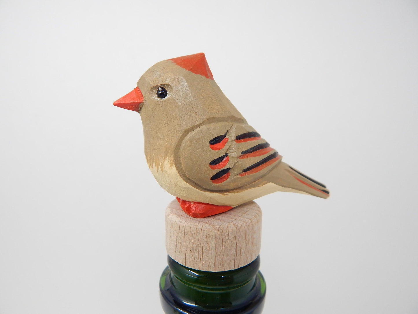 Handmade Female Cardinal Bird Wine Stopper – Rustic Reusable Bottle Plug