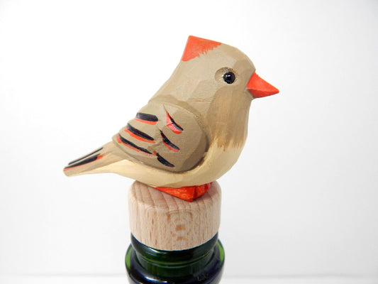 Handmade Female Cardinal Bird Wine Stopper – Rustic Reusable Bottle Plug