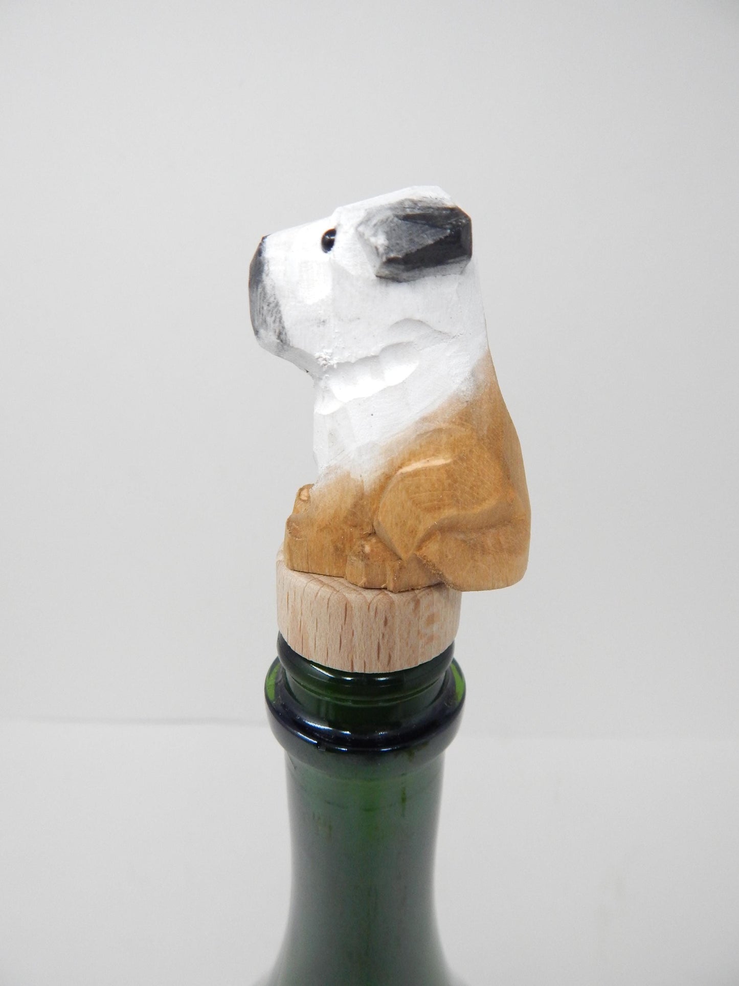 Hand-Carved Wooden Bulldog Wine Stopper – Rustic Bottle Plug